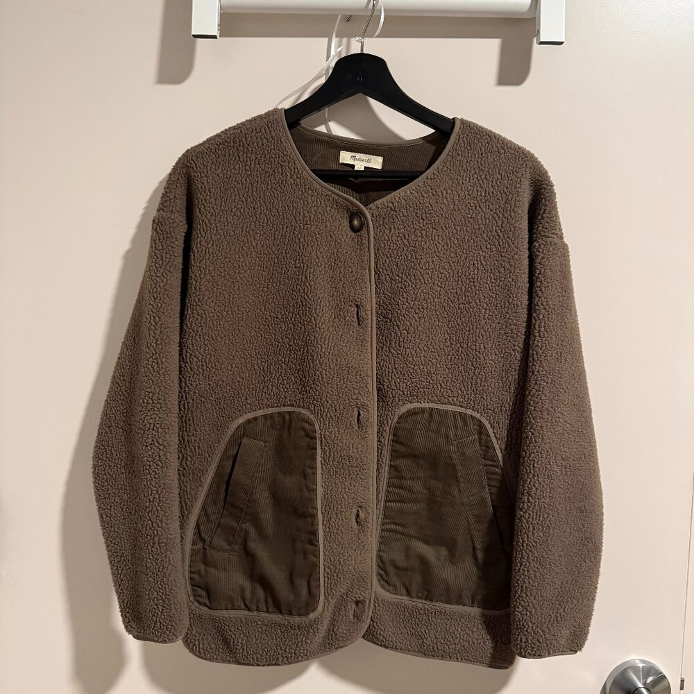 Madewell Taupe Sherpa Fleece Jacket Contrast Pockets Size XS